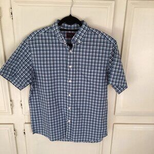 Untuckit Shirt Blue Plaid Short Sleeve Mendoza Mens Large